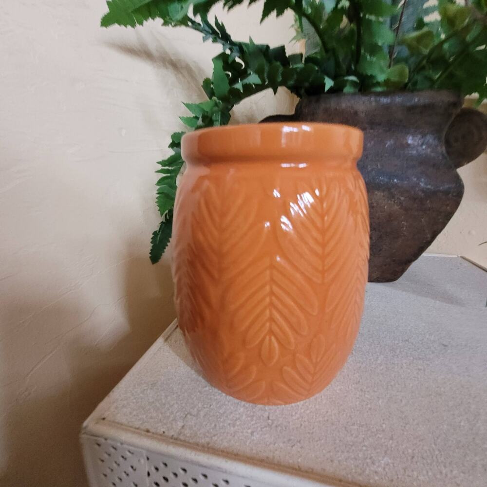 Orange Ceramic Vase, Pot, Planter 4 3/4" Tall